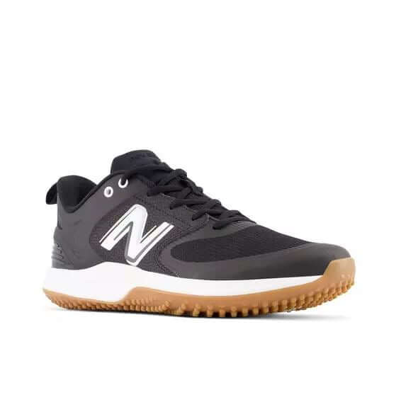 Side profile of New Balance Fresh Foam 3000 v6 Turf-Trainer T3000BK6 Black with gum outsole and mesh upper.