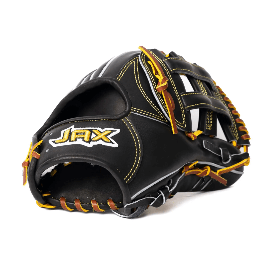 Rear view of the Jax LJ-10S glove, highlighting premium craftsmanship and durability for baseball athletes.