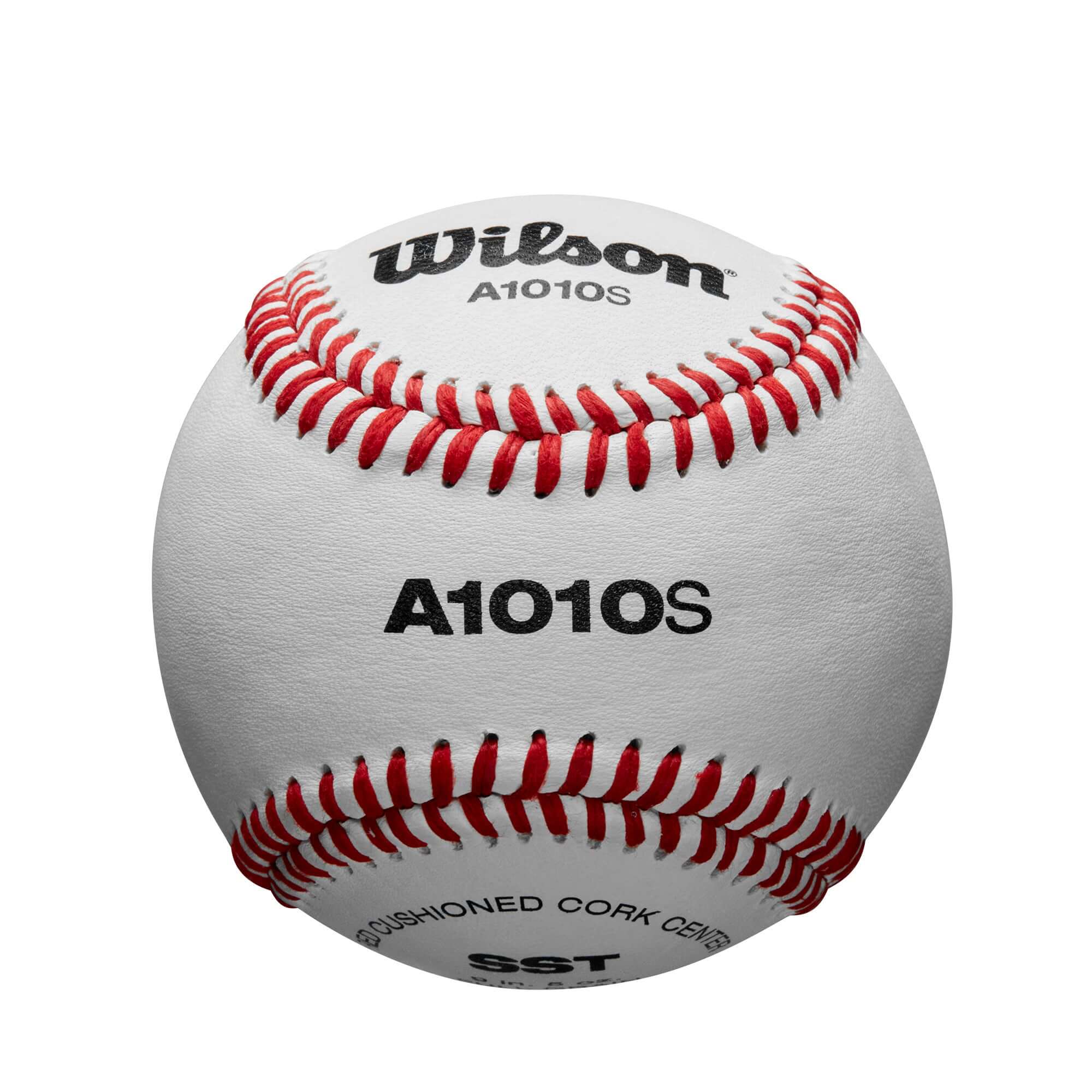 Wilson A1010S baseball featuring red stitching and a classic design for quality performance.