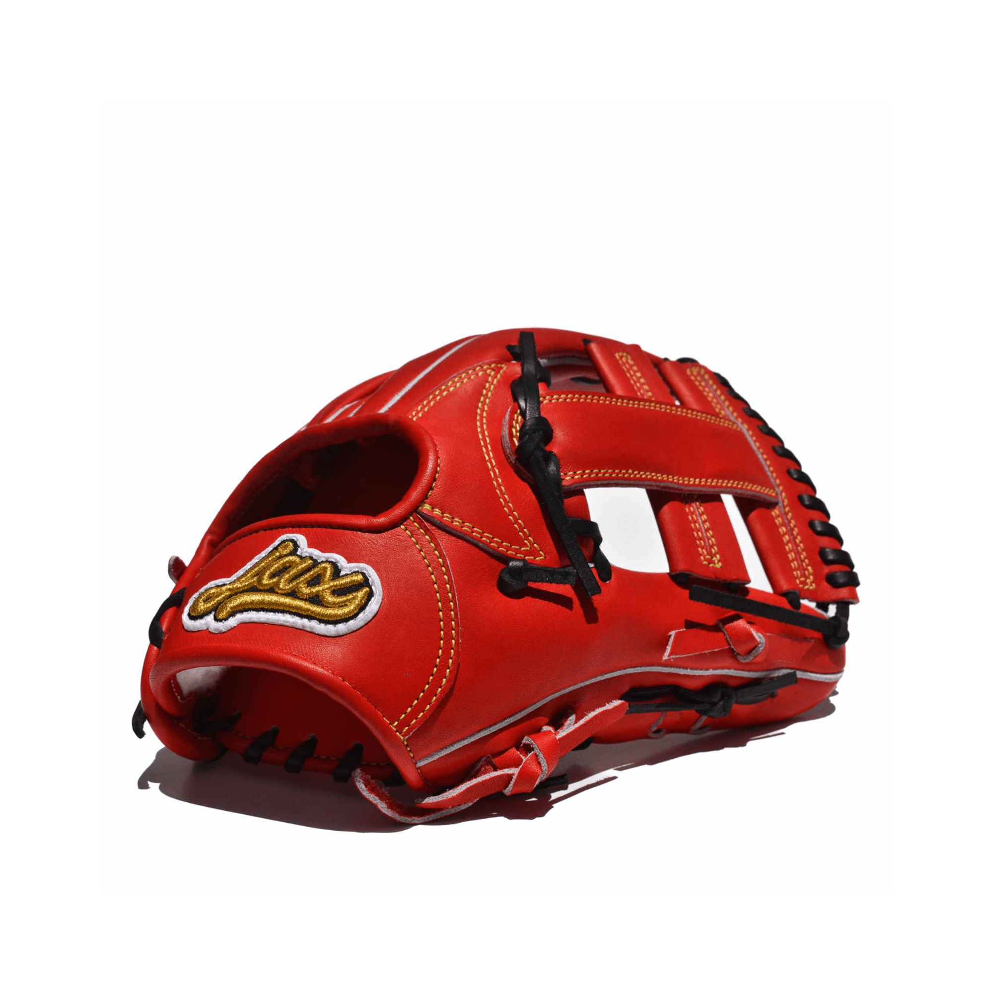 Jax DM-5 infield glove in red, designed for elite performance with quick transfer and extra-large pocket for secure play.