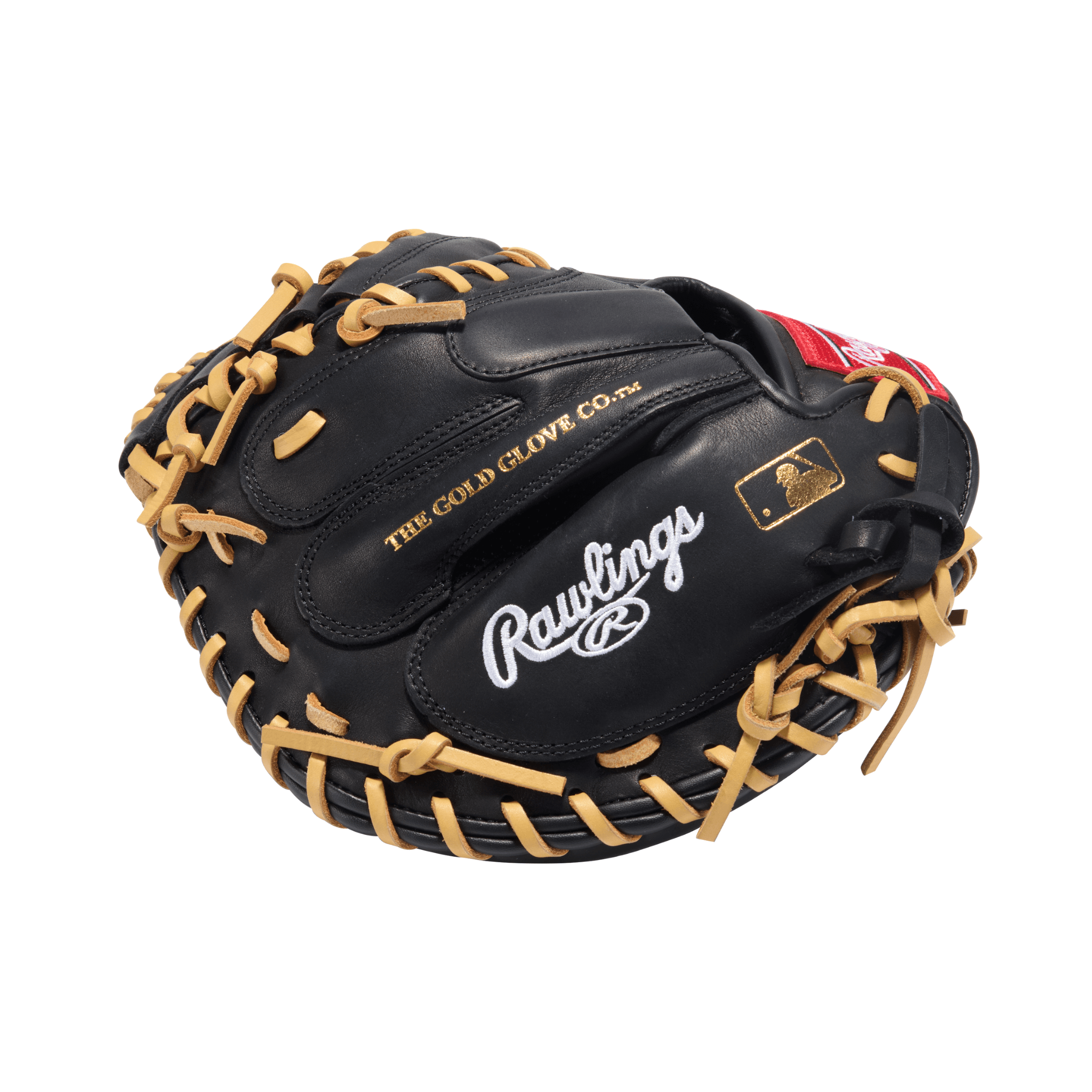 Rawlings R9 32" Catcher's Mitt black and camel design, featuring a conventional back for durability and comfort.
