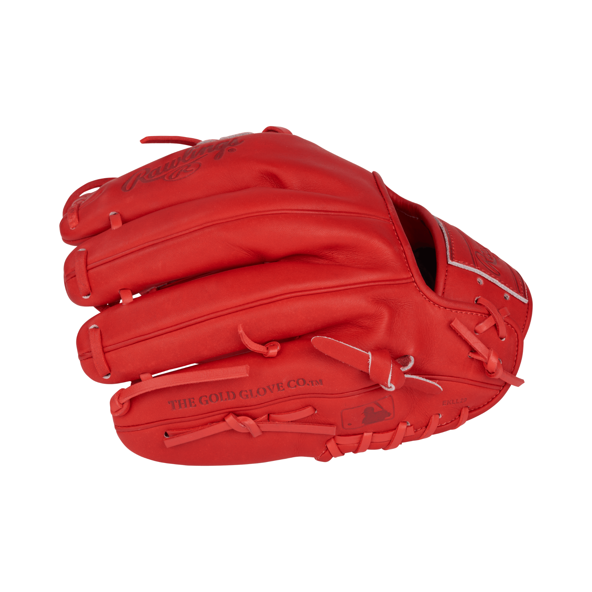 Rawlings Pro Label Elements Series Fire 11.5" infield glove in striking scarlet color, showcasing premium leather design.