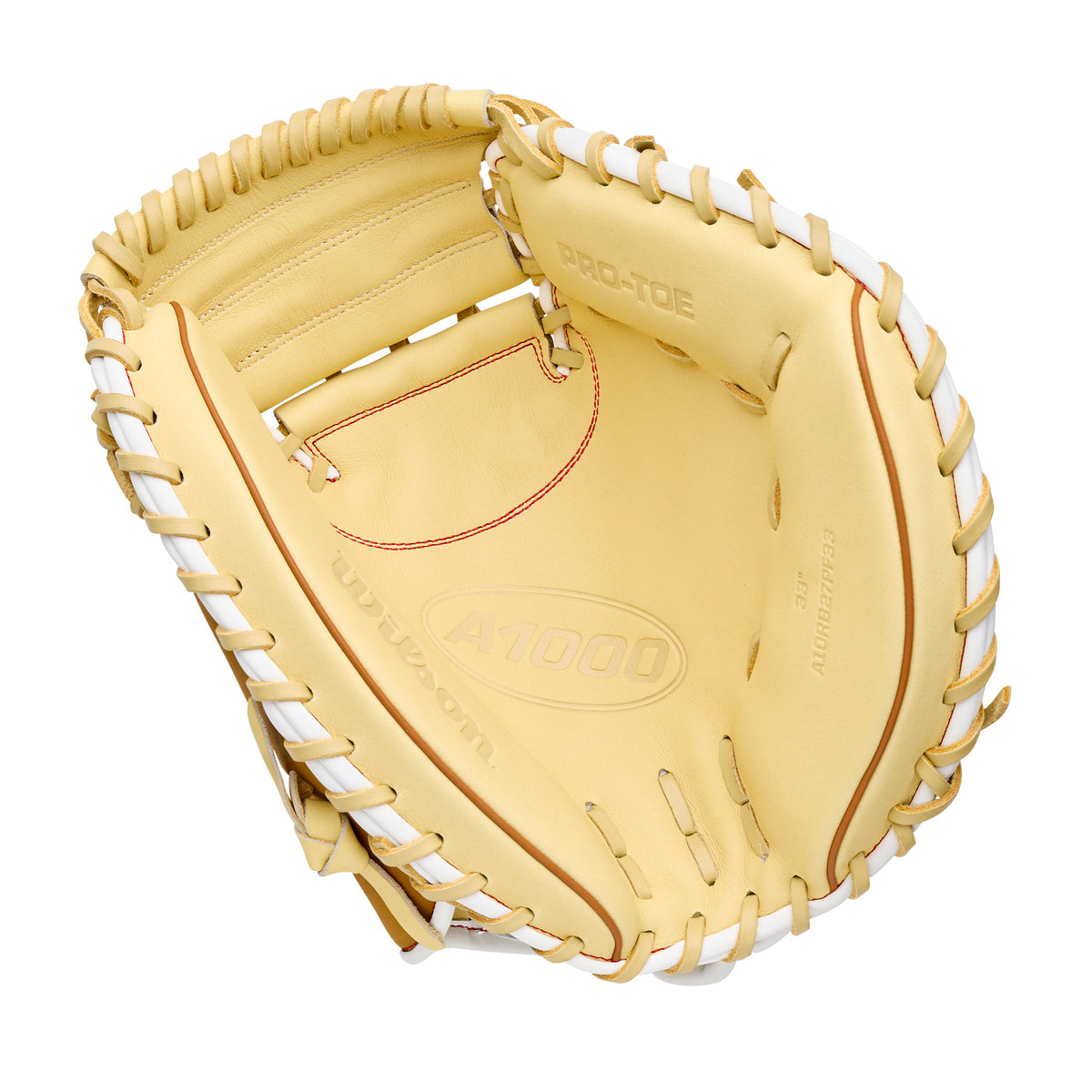 Wilson 2027 A1000 PF33 33” Baseball Catcher’s Mitt, featuring Pedroia Fit Technology and adjustable wrist strap for secure, deep pocket fit.