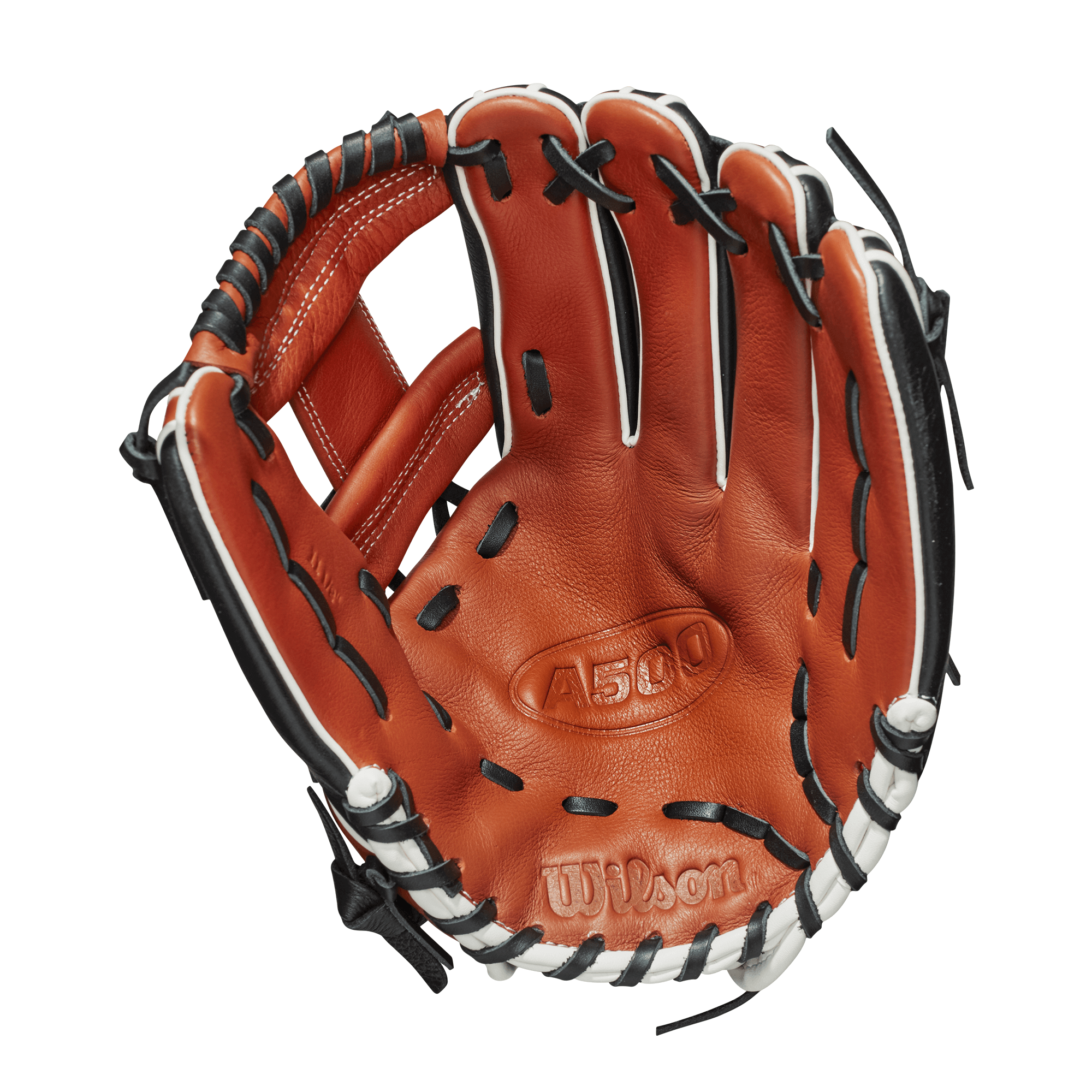 Wilson A500 Baseball Glove 11.5 inch LHT Copper/Black/White with H-Web design for youth players