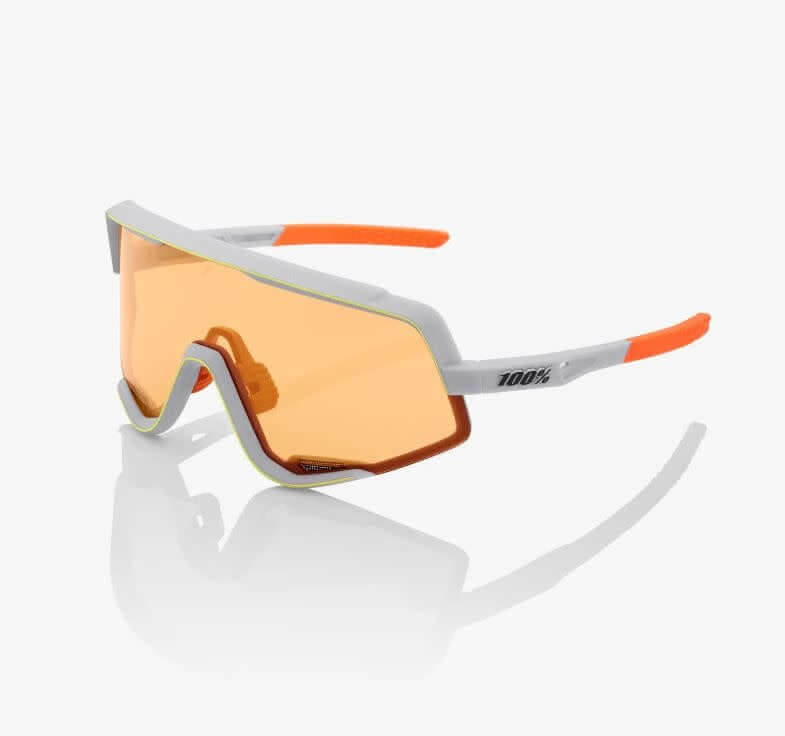 Glendale sunglasses with cylindrical shield lens and large field of vision.