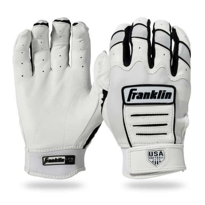 Franklin CFX FP Series White/Black batting gloves designed for women.