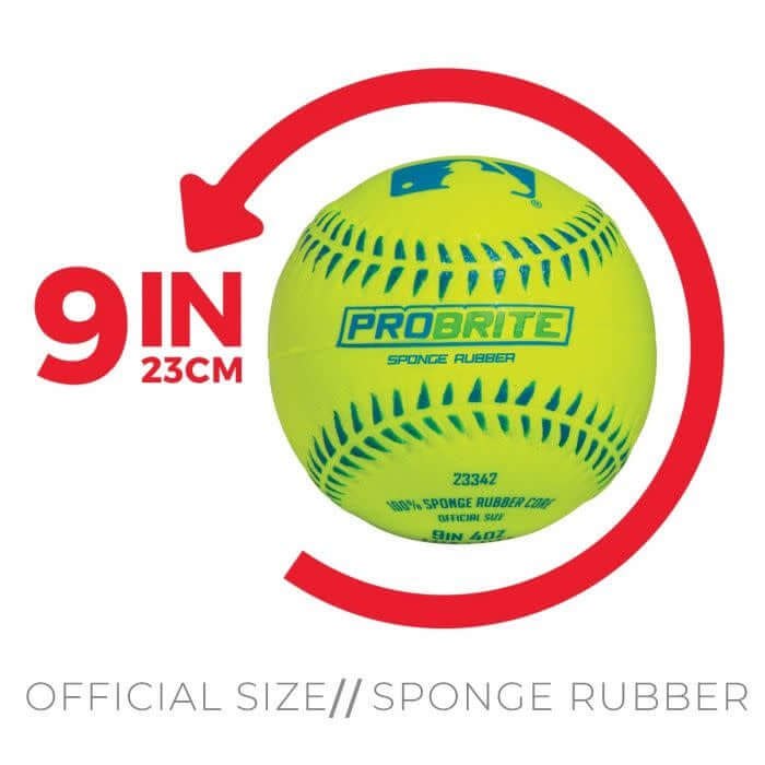 Franklin Probrite Rubber Ball with bright optic colors, official size, and weight, perfect for training hand-eye coordination.