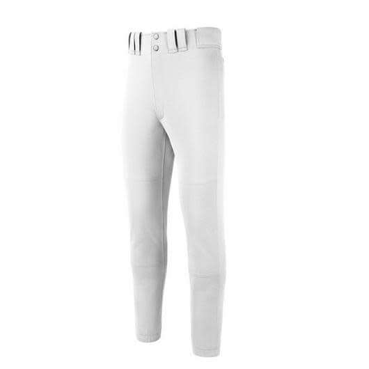 Mizuno Youth Premier Player Pant with tunnel-belt loop waist and fly front.