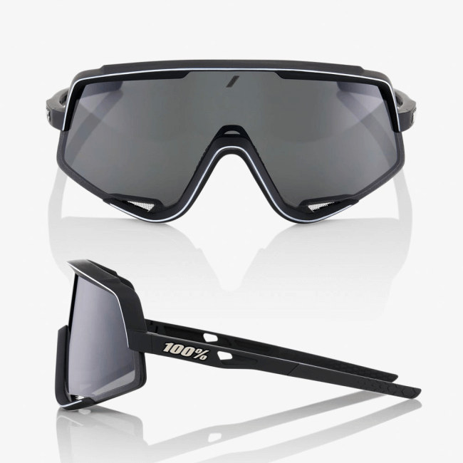 Glendale sunglasses with cylindrical shield lens and large field of vision.