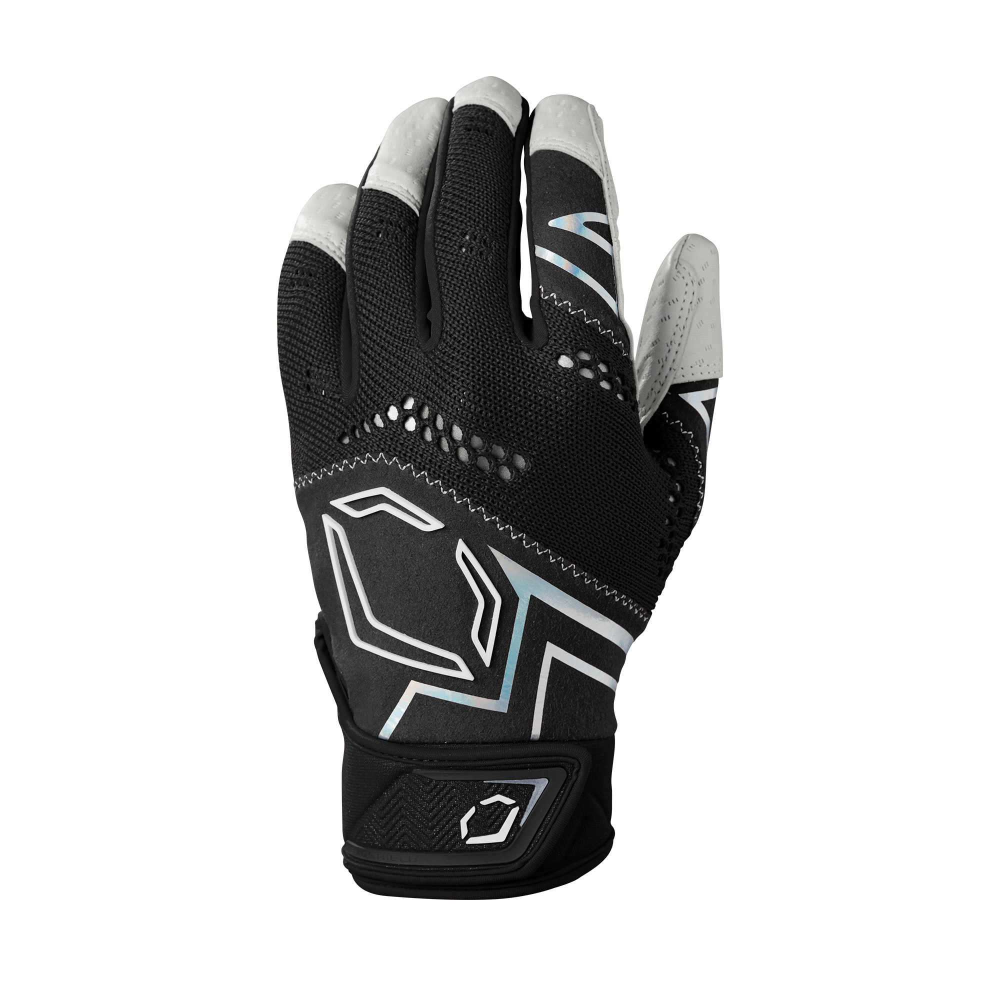 Evoshield Adult PRO-SRZ V2 Batting Gloves in black with Pittards® leather palm for enhanced grip and durability.