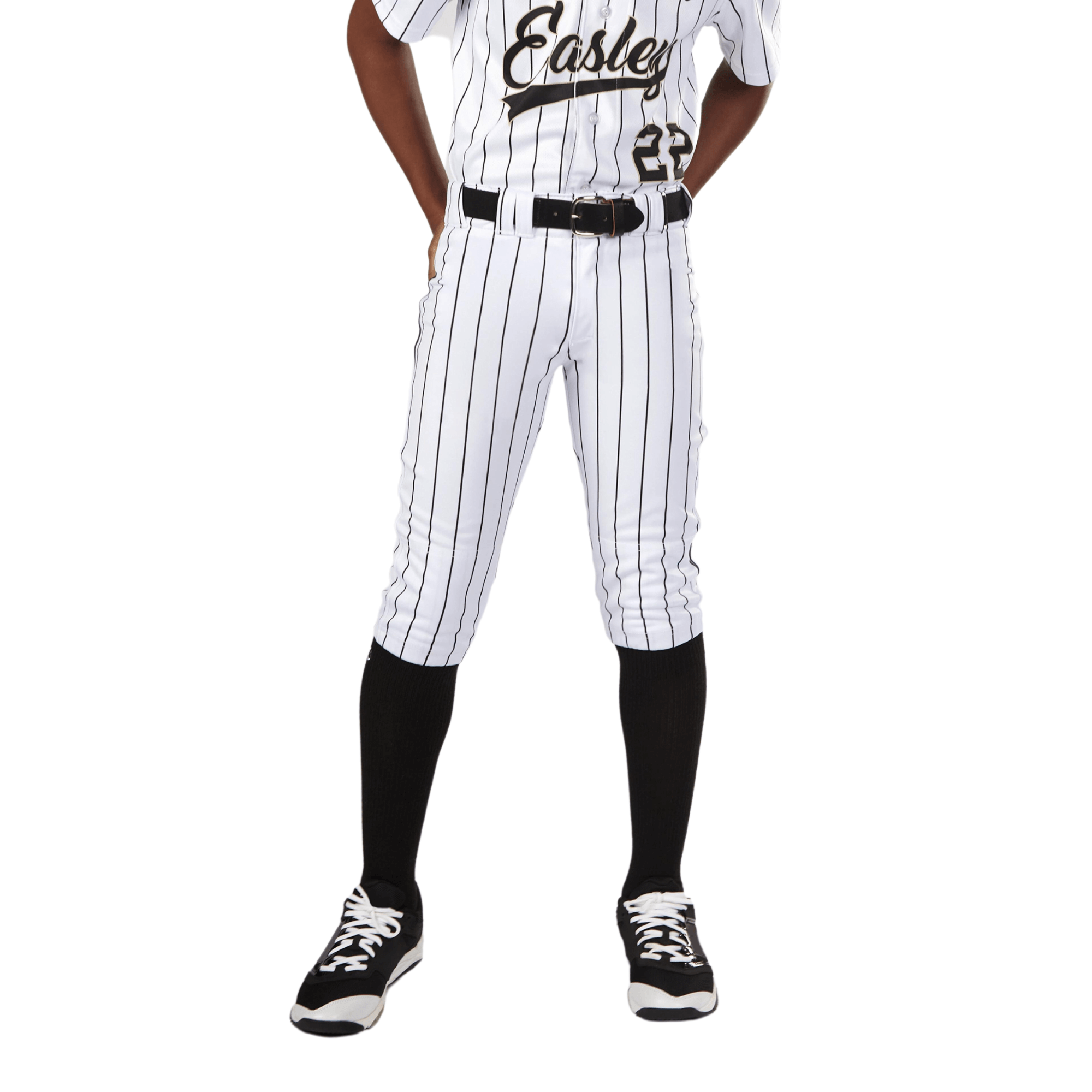 Evoshield Youth Salute White Knicker with Black Pinstripe Front View