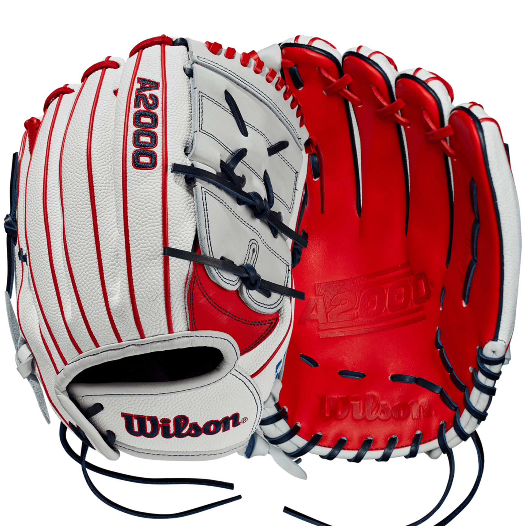 Wilson A2000 MA14 Monica Abbott 12.25-inch pitcher's glove with white SuperSkin and red/white Pro Stock Leather.