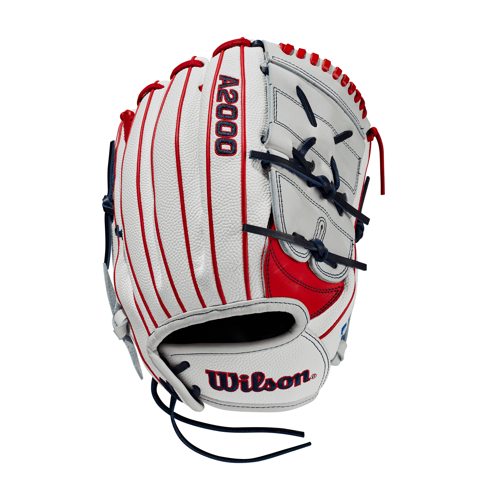 Wilson A2000 MA14 Monica Abbott 12.25-inch pitcher's glove with white SuperSkin and red/white Pro Stock Leather.