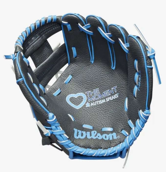 Wilson A200 10-inch youth baseball glove in grey and blue