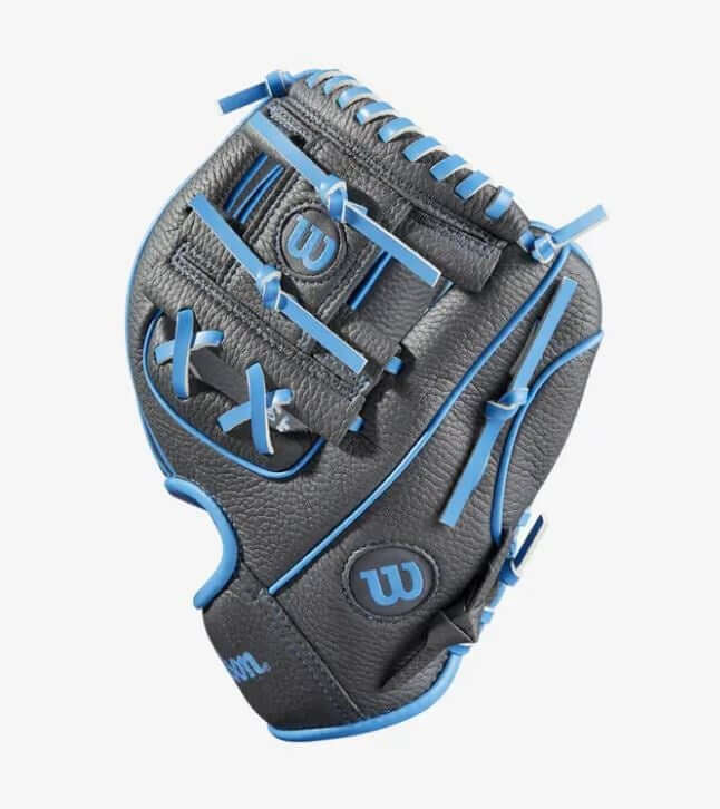 Wilson A200 10-inch youth baseball glove in grey and blue