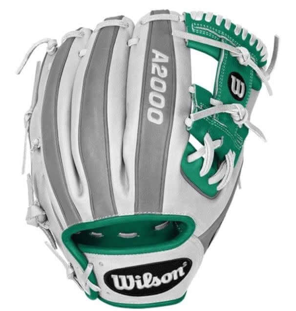 Wilson A2000 100 Glove of The Month February 2018, 11.5 Custom A2000 1786, H-Web, Teal, White, and Grey Pro Stock Leather