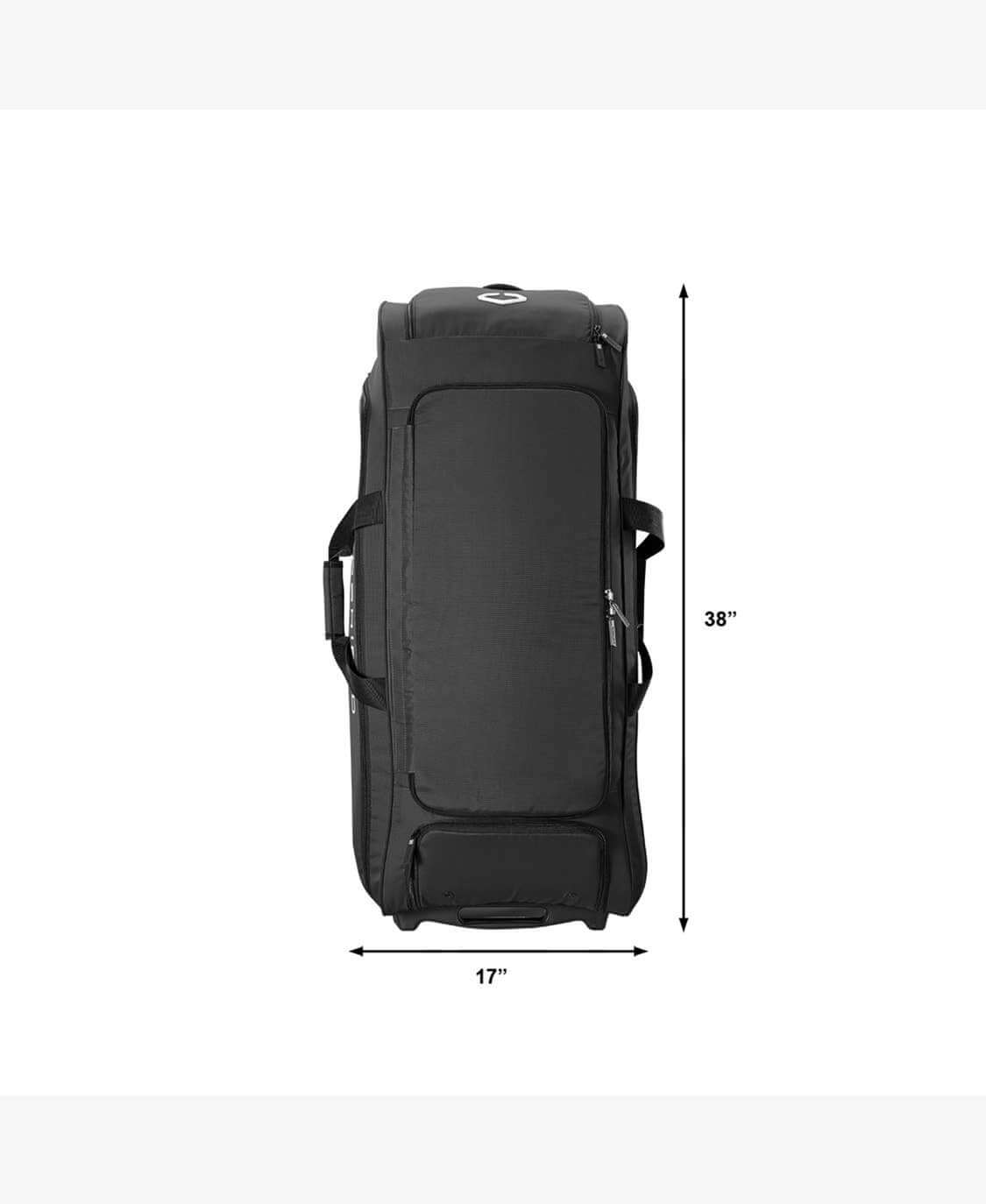 Evoshield Stonewall Wheeled Bag Main compartment fits full catcher's gear and batting helmet.