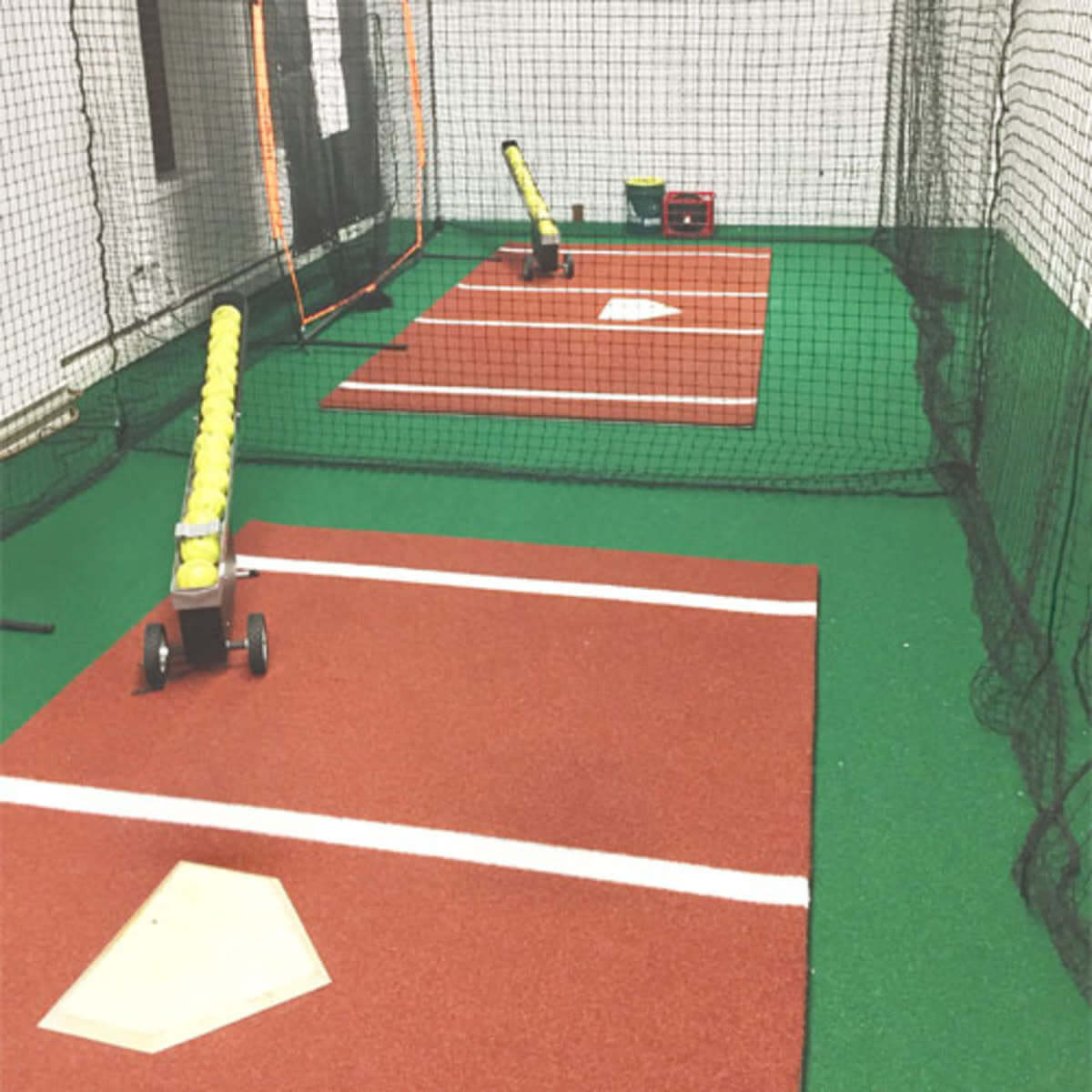 Clay batting mat with white lines and foam backing, 12' x 6', includes throw-down home plate