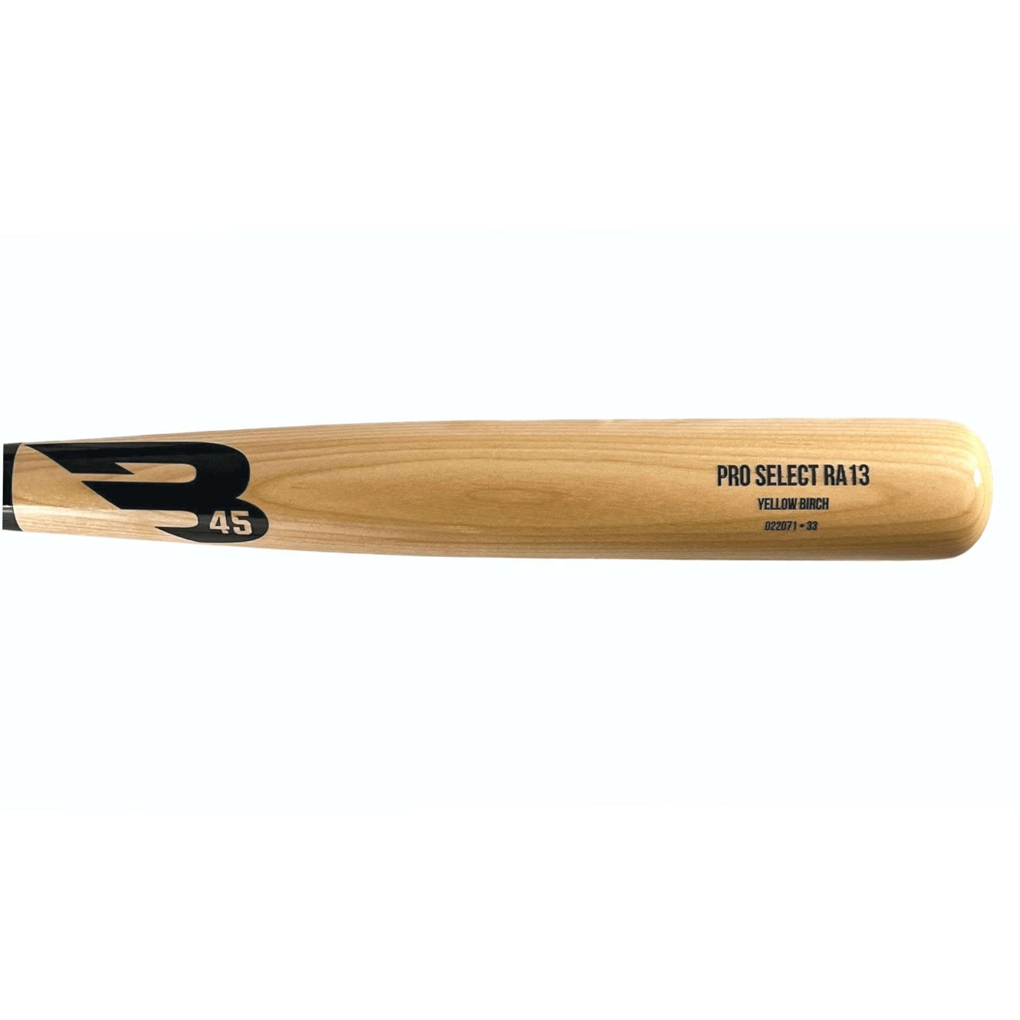 Yellow Birch B45 baseball bat, black and varnished finish