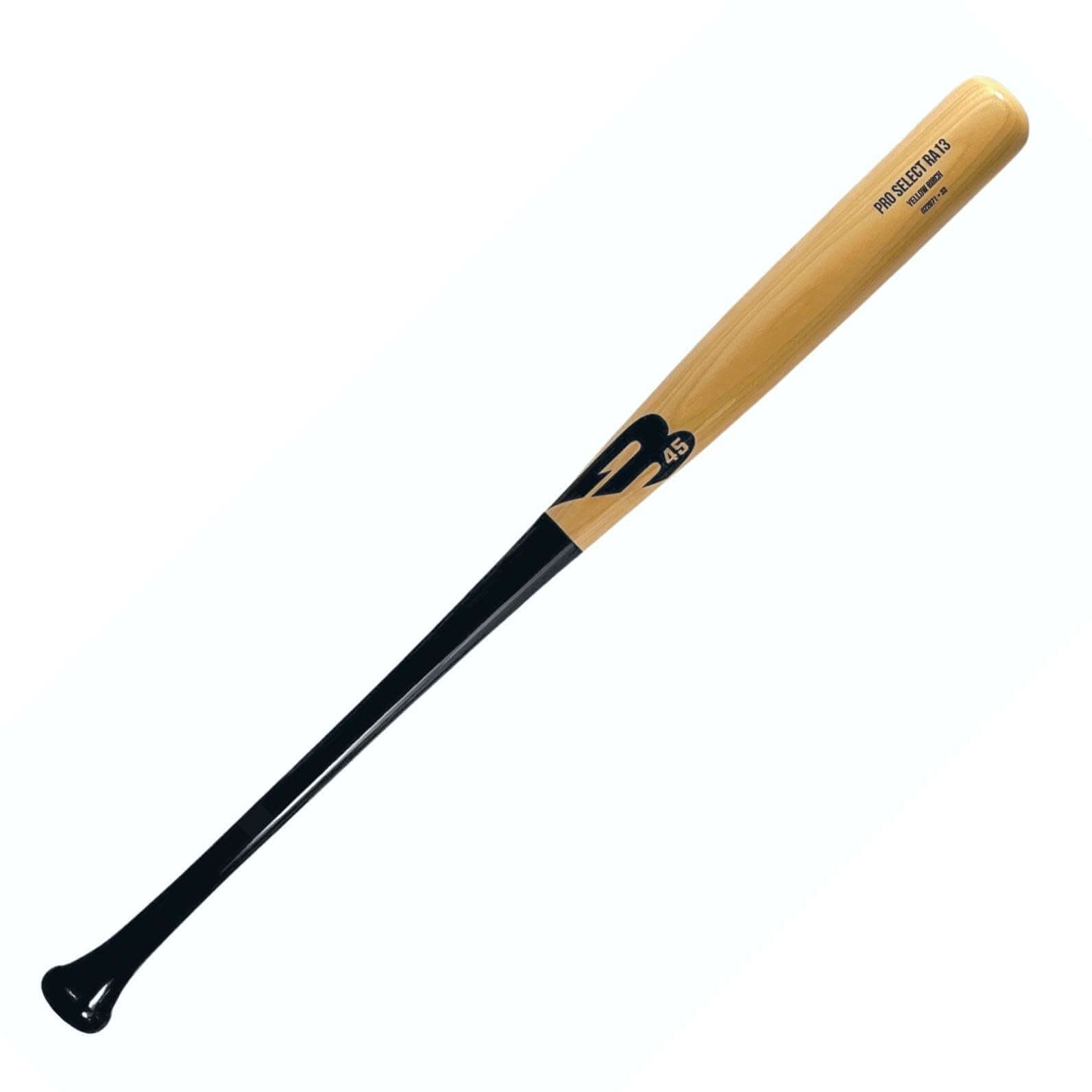 Yellow Birch B45 baseball bat, black and varnished finish
