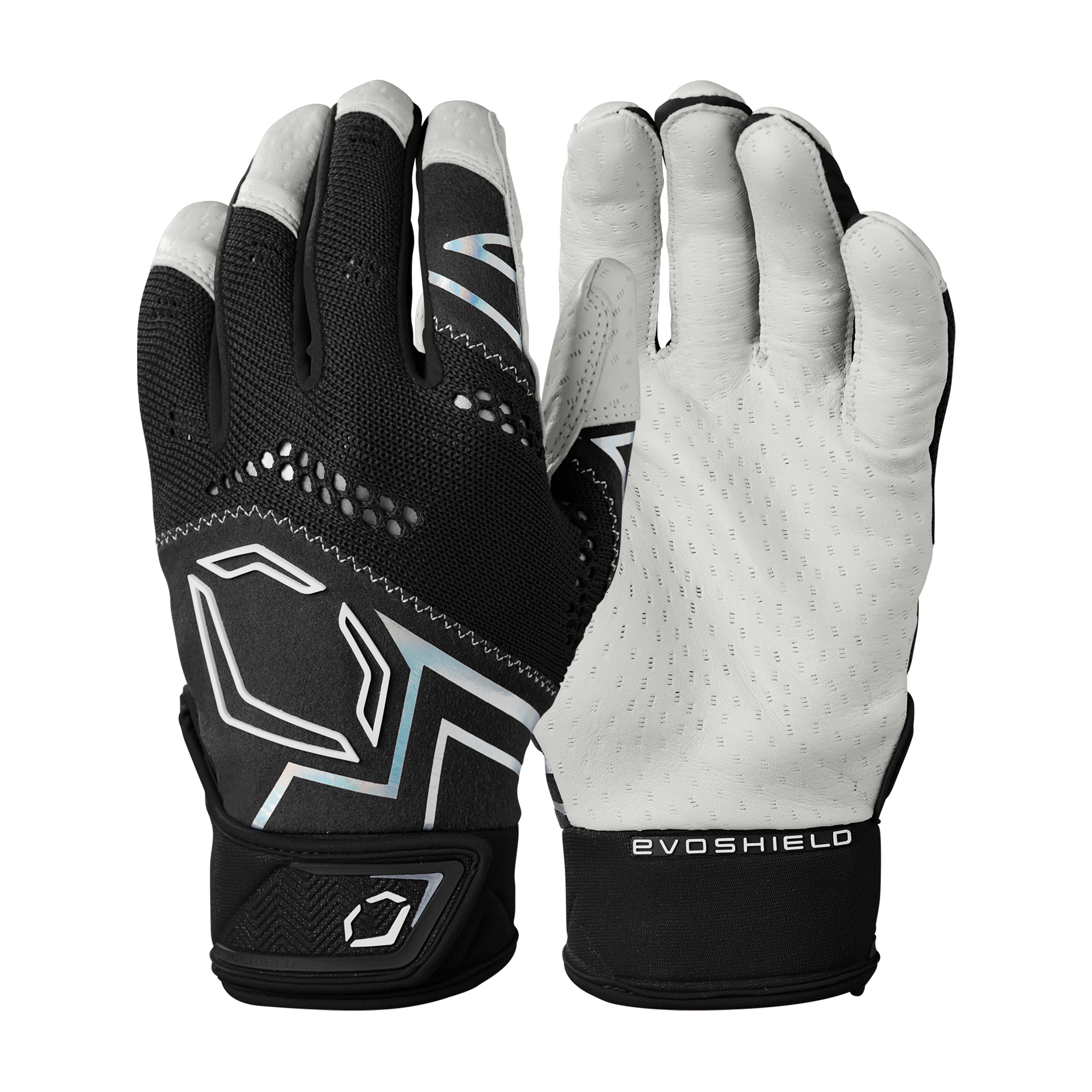 Evoshield Adult PRO-SRZ V2 Batting Gloves in black with Pittards® leather palm for enhanced grip and durability.