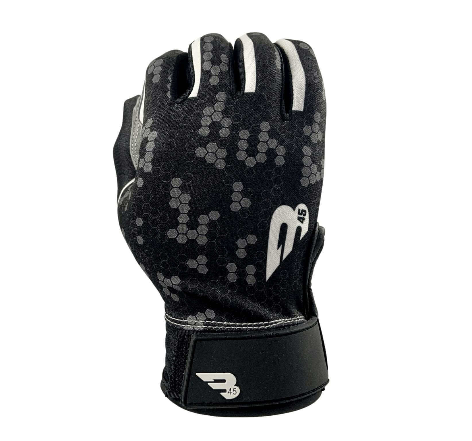 Black B45 Batting Gloves made with Premium Quality sheepskin leather, size Small to X-Large.