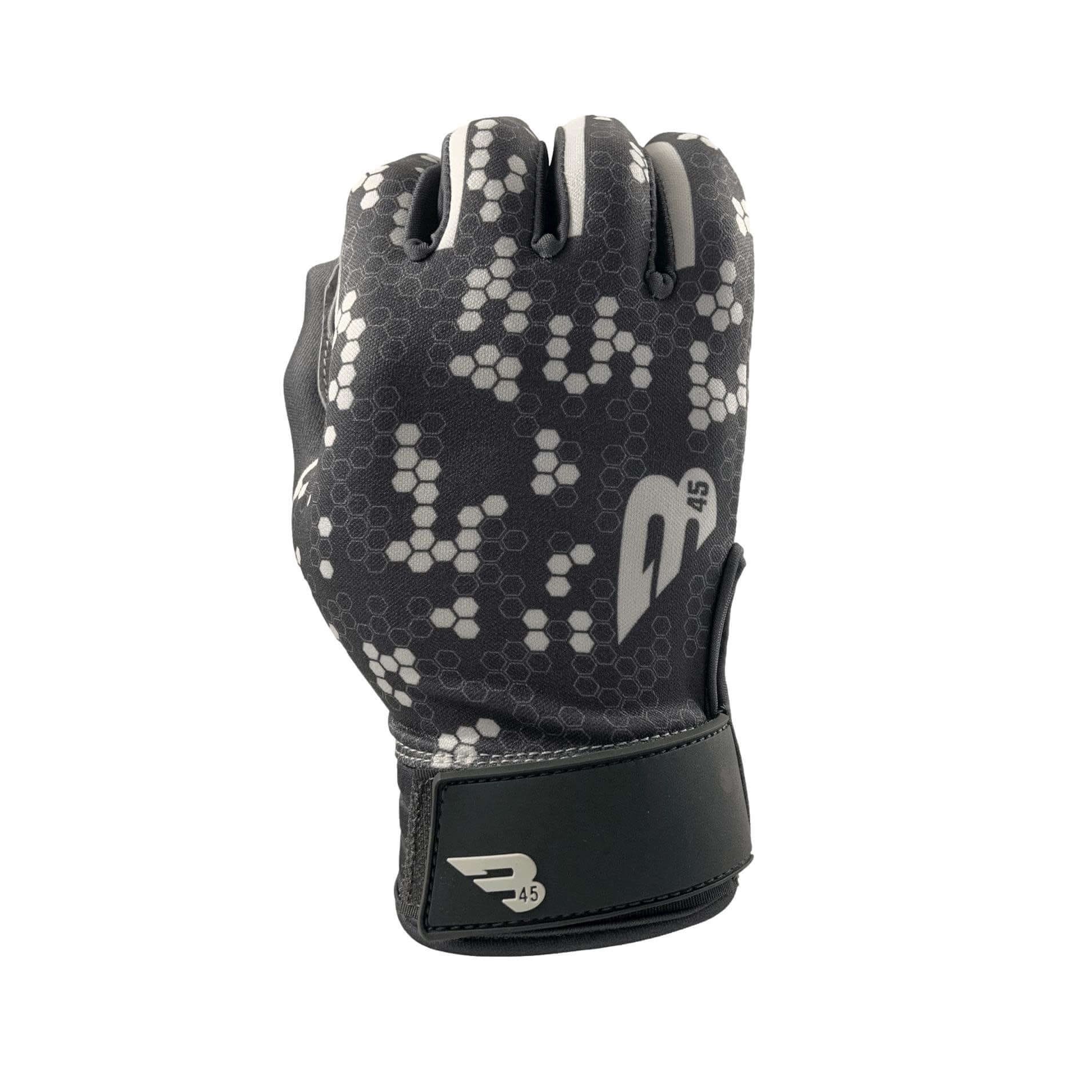Black B45 Batting Gloves made with Premium Quality sheepskin leather, size Small to X-Large.