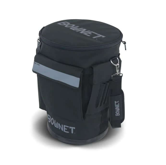 Bownet Bucket Bag with multiple pockets and padded shoulder strap