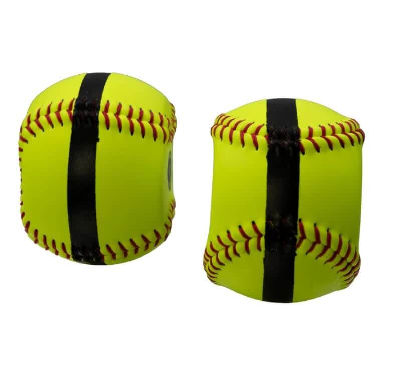 Bownet Fastpitch 4 Seam Spin training softball with raised seams and black centerline for spin correction.