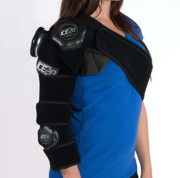 Bownet ICE20 Combo Arm with neoprene and Velcro straps for shoulder to elbow ice compression therapy.