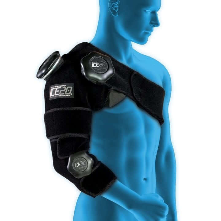 Bownet ICE20 Combo Arm with neoprene and Velcro straps for shoulder to elbow ice compression therapy.