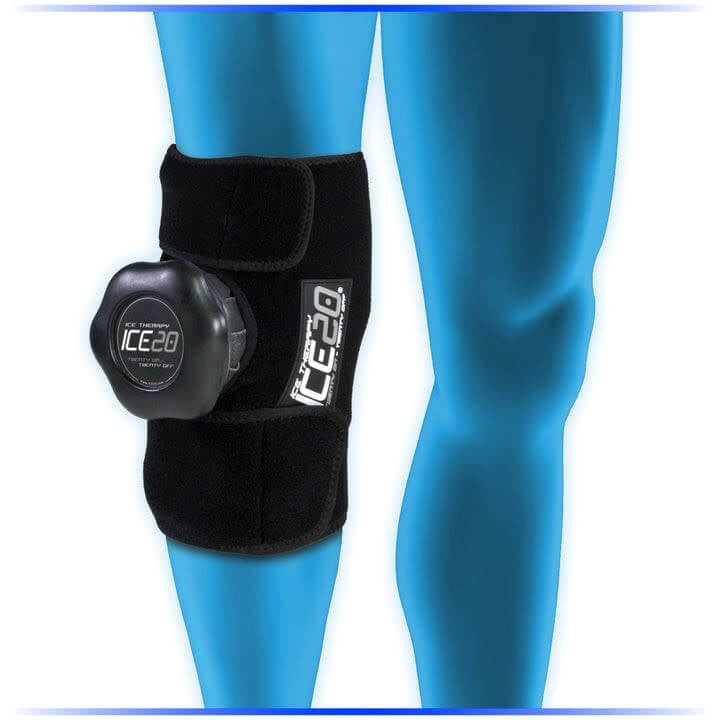 Bownet ICE20 Single Knee Compression Wrap with Velcro straps and refillable ice bag.