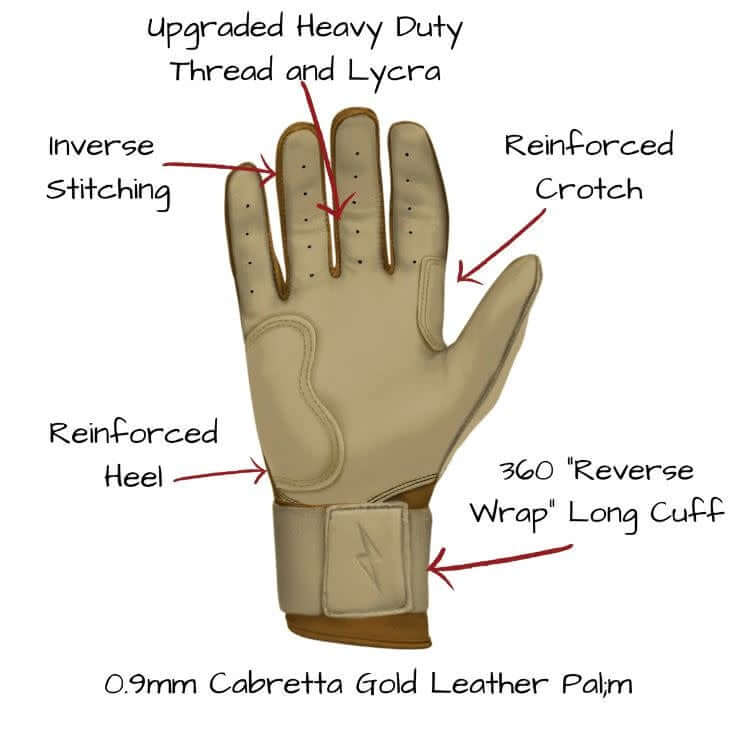 Bruce Bolt Long Cuff Gold Series premium batting gloves in carry case