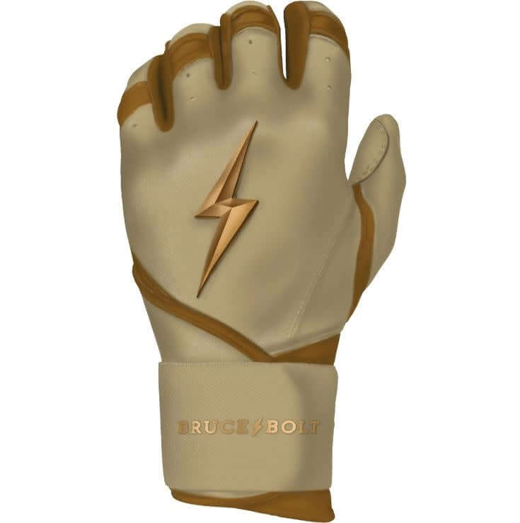 Bruce Bolt Long Cuff Gold Series premium batting gloves in carry case