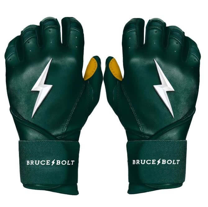 Bruce Bolt Premium Pro Long Cuff Green Batting Gloves High-Quality Cabretta Leather