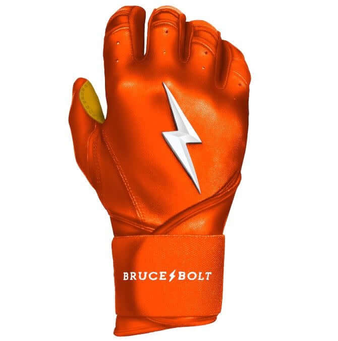 Bruce Bolt Premium Long Cuff Orange Batting Gloves High-quality, durable Cabretta leather