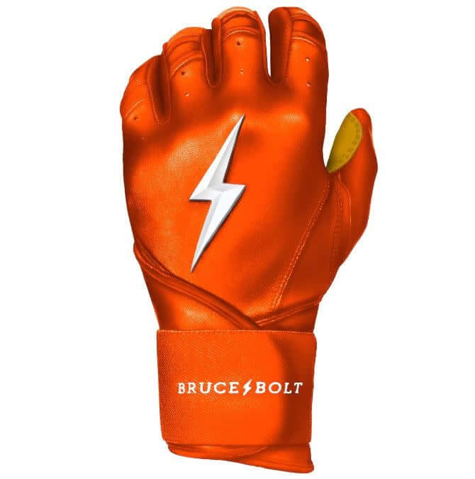 Bruce Bolt Premium Long Cuff Orange Batting Gloves High-quality, durable Cabretta leather
