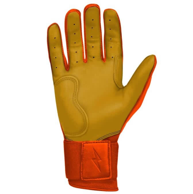 Bruce Bolt Premium Long Cuff Orange Batting Gloves High-quality, durable Cabretta leather