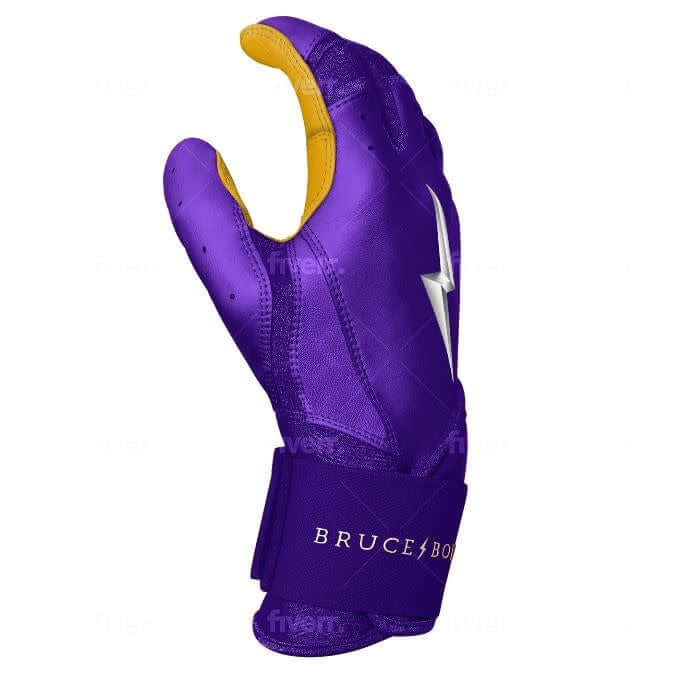 Bruce Bolt Premium Long Cuff Purple Batting Gloves High-Quality Cabretta Leather
