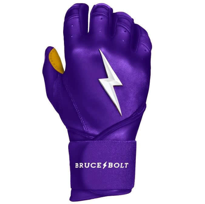 Bruce Bolt Premium Long Cuff Purple Batting Gloves High-Quality Cabretta Leather