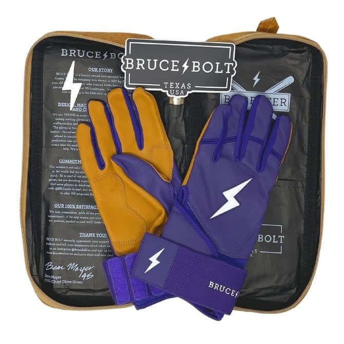 Bruce Bolt Premium Long Cuff Purple Batting Gloves High-Quality Cabretta Leather