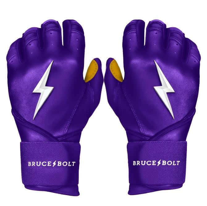 Bruce Bolt Premium Long Cuff Purple Batting Gloves High-Quality Cabretta Leather