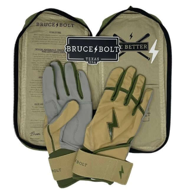 Bruce Bolt Premium Military Edition Long Cuff Batting Gloves with Double Reinforced Grey Palm