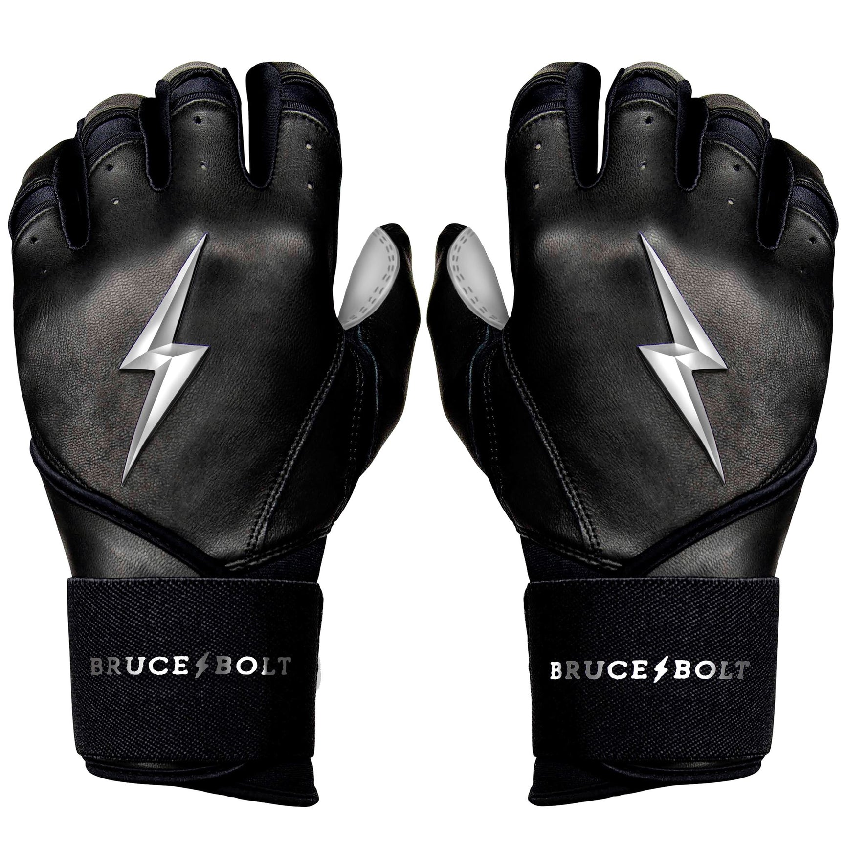 Bruce Bolt Premium Pro Chrome Long Cuff Batting Gloves Black