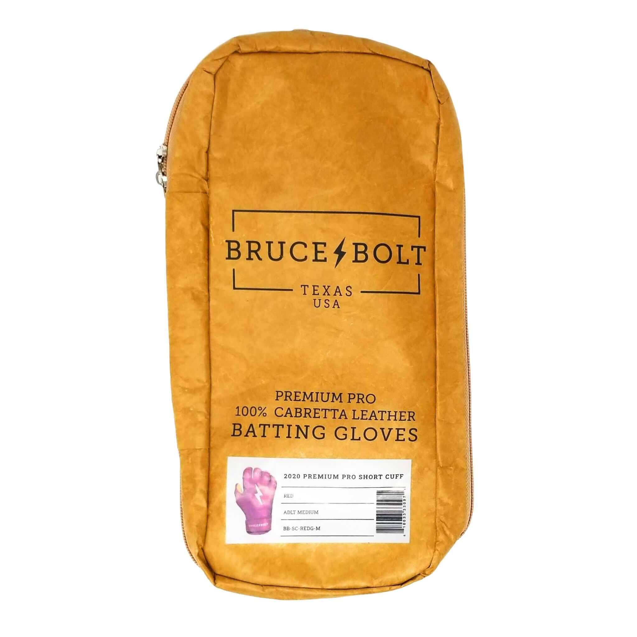 Bruce Bolt Youth Premium Pro Short Cuff Red Batting Gloves
