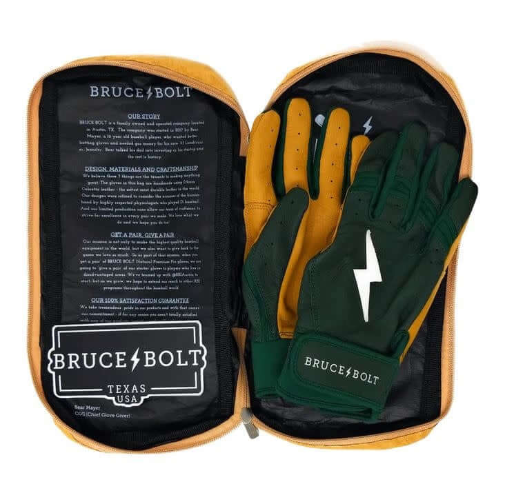 alt=Bruce Bolt Premium Short Cuff Green Batting Glove Highest Quality, Durable Cabretta Leather