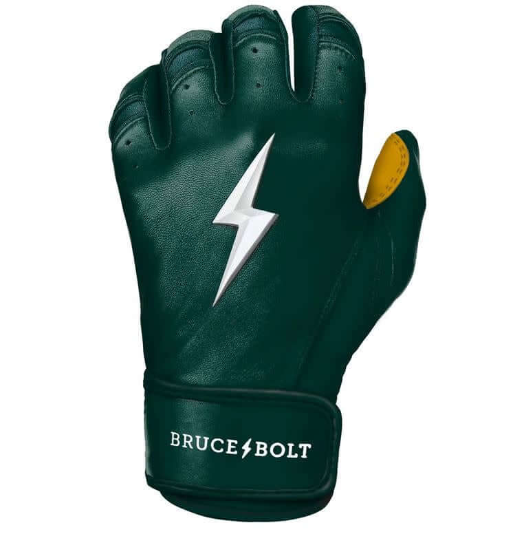 alt=Bruce Bolt Premium Short Cuff Green Batting Glove Highest Quality, Durable Cabretta Leather