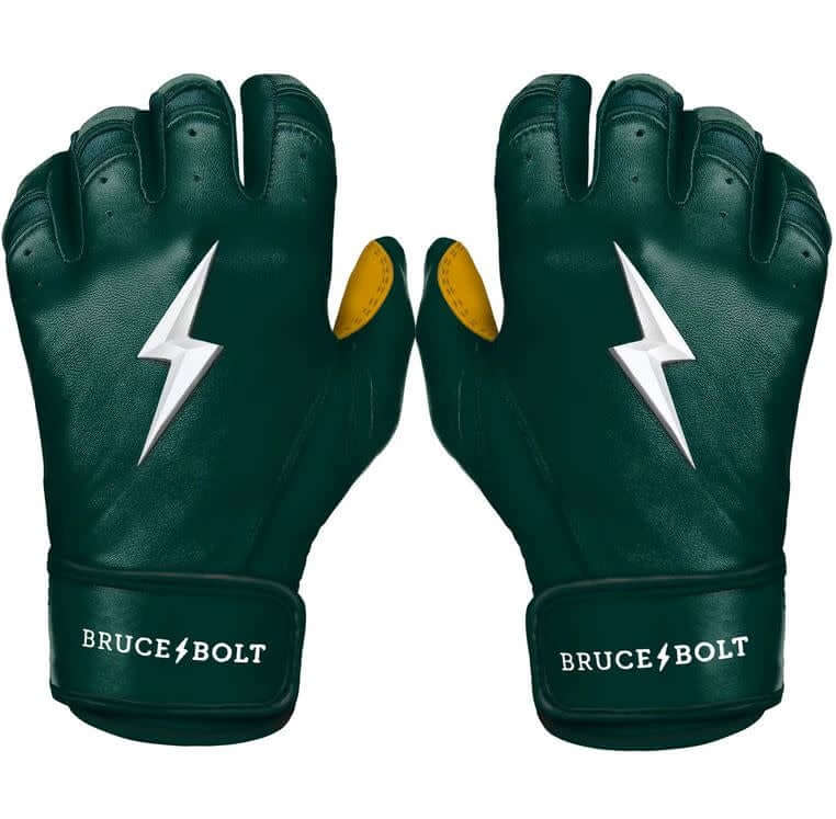 alt=Bruce Bolt Premium Short Cuff Green Batting Glove Highest Quality, Durable Cabretta Leather