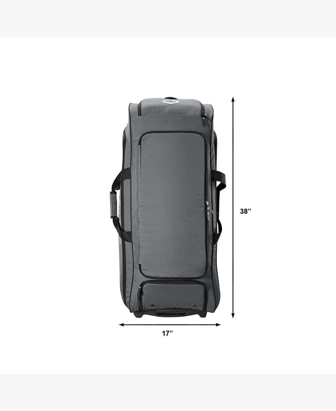 Evoshield Stonewall Wheeled Bag Main compartment fits full catcher's gear and batting helmet.