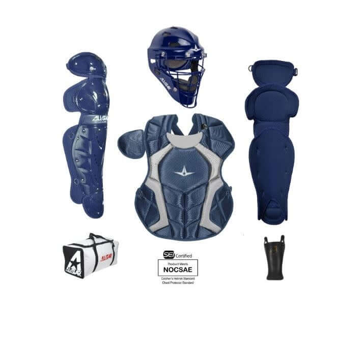 Catching Kit: All-Star Player's Series Catching Kit for ages 9-12, includes mask, chest protector, leg guards, throat guard, and bag.